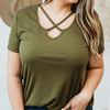 Picture of PLUS SIZE KHAKI CRISSCROSS RIBBED KNIT TSHIRT